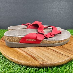 Mephisto Helen Sandals Red Twist Size US 10/EU 40 Leather Toe Loop Cork Footbed